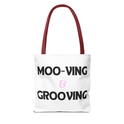 Cow Print Tote Bag - Moo-Ving and Grooving Design