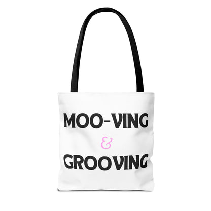 Cow Print Tote Bag - Moo-Ving and Grooving Design