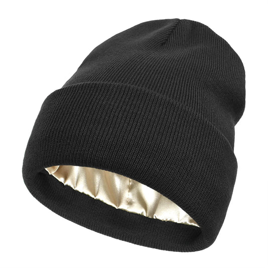 Satin Lined Anti Static Beanie for Women Winter No Static 2 Layer Knitted Hat Silk Satin Bonnet Hair Cover Sleep Cap SkiSkullies